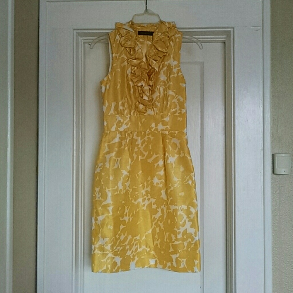 The Limited Yellow and White Ruffle Front Sleeveless Dress